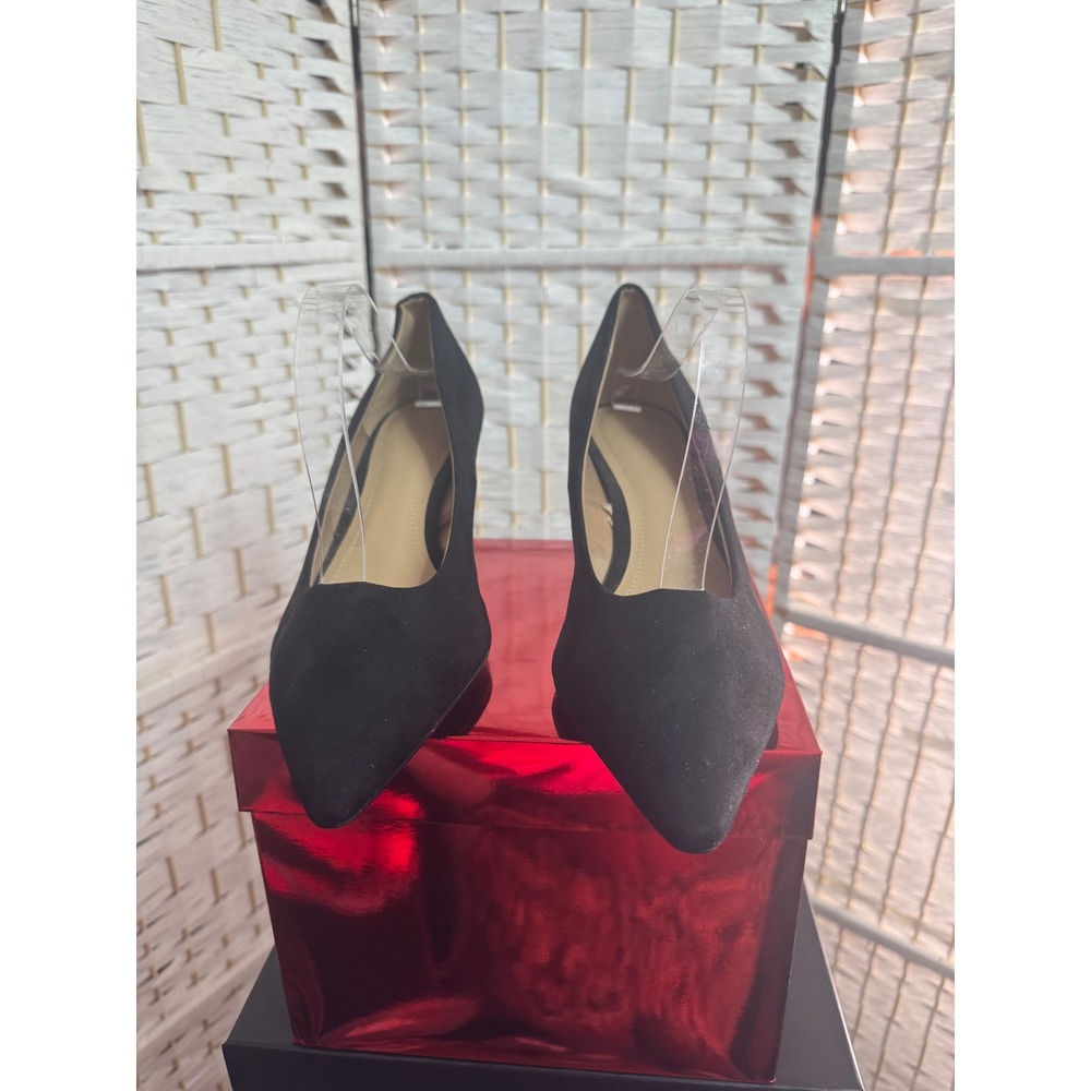Black Faux Suede Pointed Toe Heels Pumps Office Chic Size 10.5 to 11 EURO SZ 42